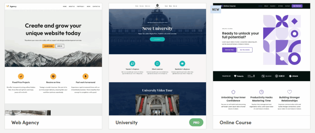 Examples of Neve’s starter sites