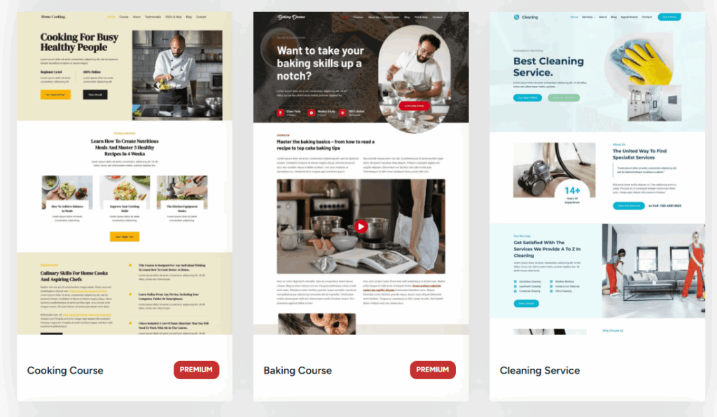 Examples of Kadence premium and free demos