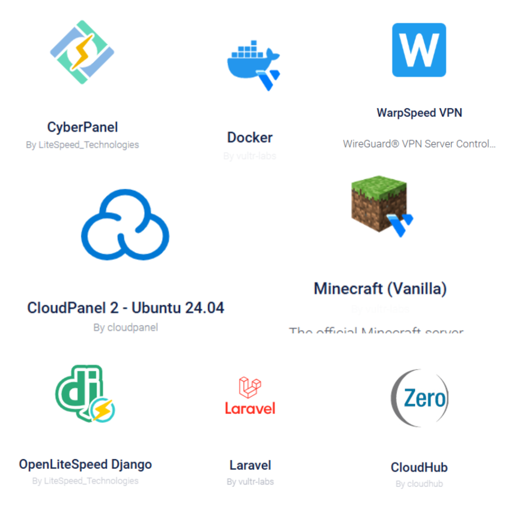 Popular applications on the Vultr Marketplace