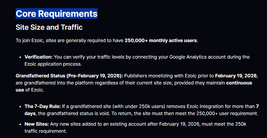 Ezoic Requirements