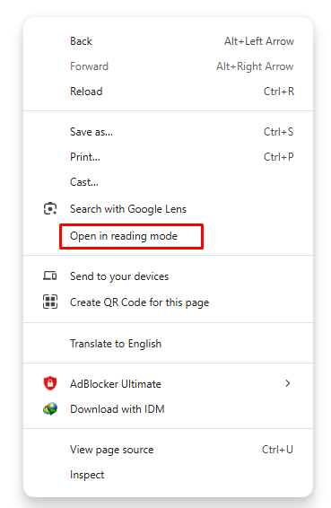 Open Google Chrome Reading Mode