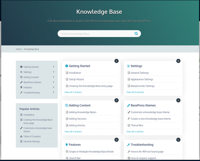 BasePress Docs Knowledge Base documentation Demo