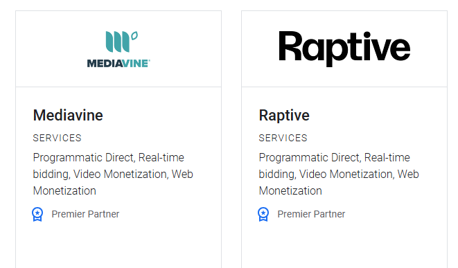 Mediavine and Raptive are Premier Google partners.