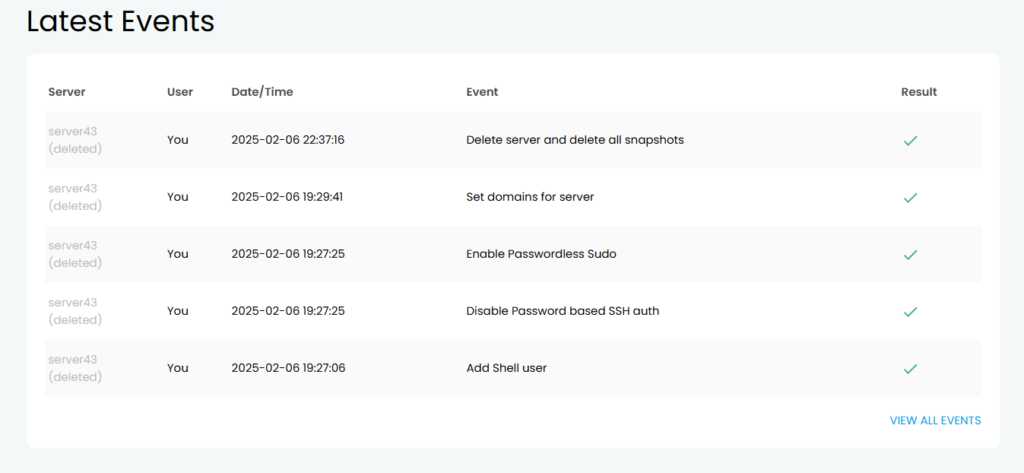 Webdock Events Log