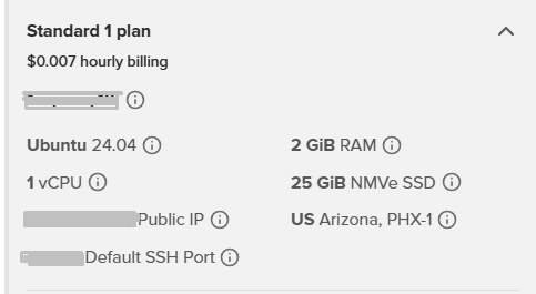 Feature list for Spaceship VPS Standard 1