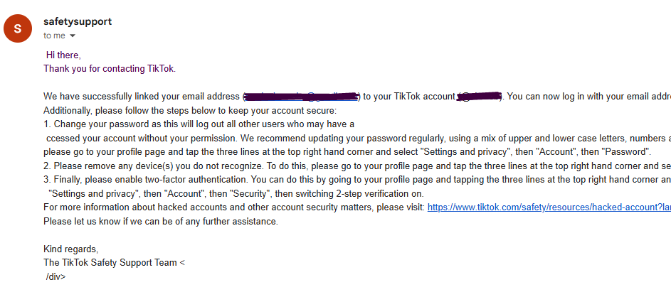 I got a reply email about linking my email address