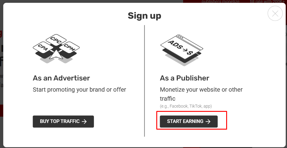 Sign up for Adsterra