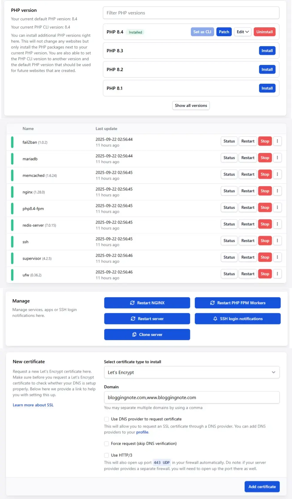 Ploi control panel features